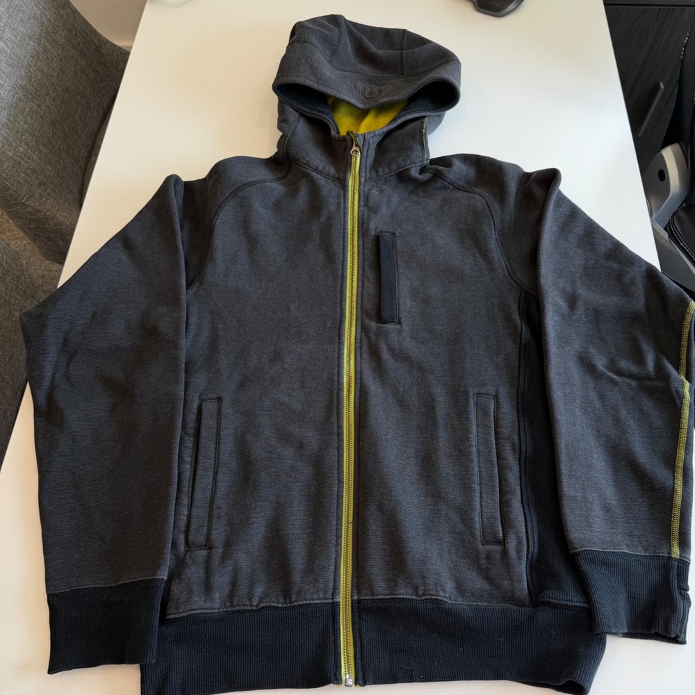Lululemon Full Zip Hoodie Gray Lime Green Fleece Lined Jacket Pocket Womens Sz M